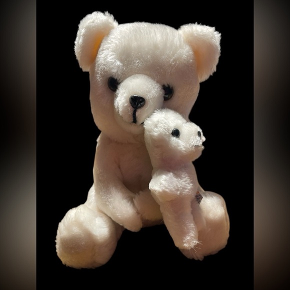 Vintage 1977 Dakin Nature Babies White Bear & Cub Plush Set 9” Hugging Toy - Picture 6 of 7